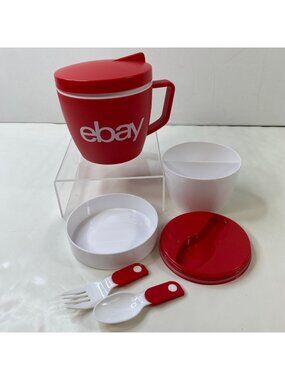 eBay Red White Stackable Lunch Box Set Mug Utensils eBayana